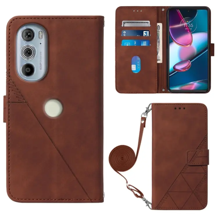 For Motorola Moto Edge 30 Pro / Edge+ 2022 Crossbody 3D Embossed Flip Leather Phone Case(Brown)