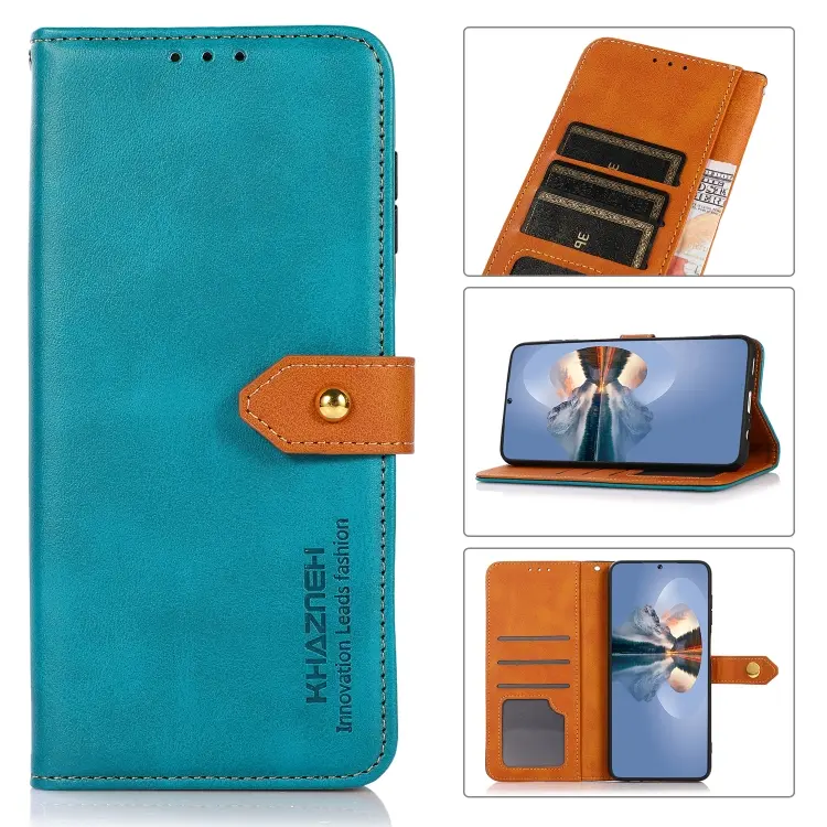 For Motorola Moto Edge 40 KHAZNEH Dual-color Cowhide Texture Flip Leather Phone Case(Blue)