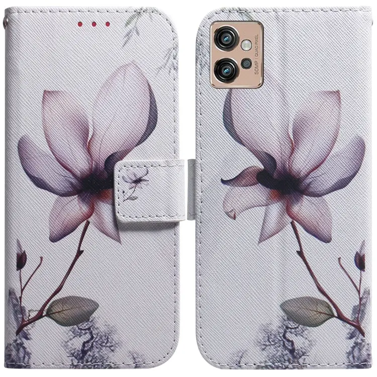 For Motorola Moto G32 Coloured Drawing Leather Phone Case(Magnolia)