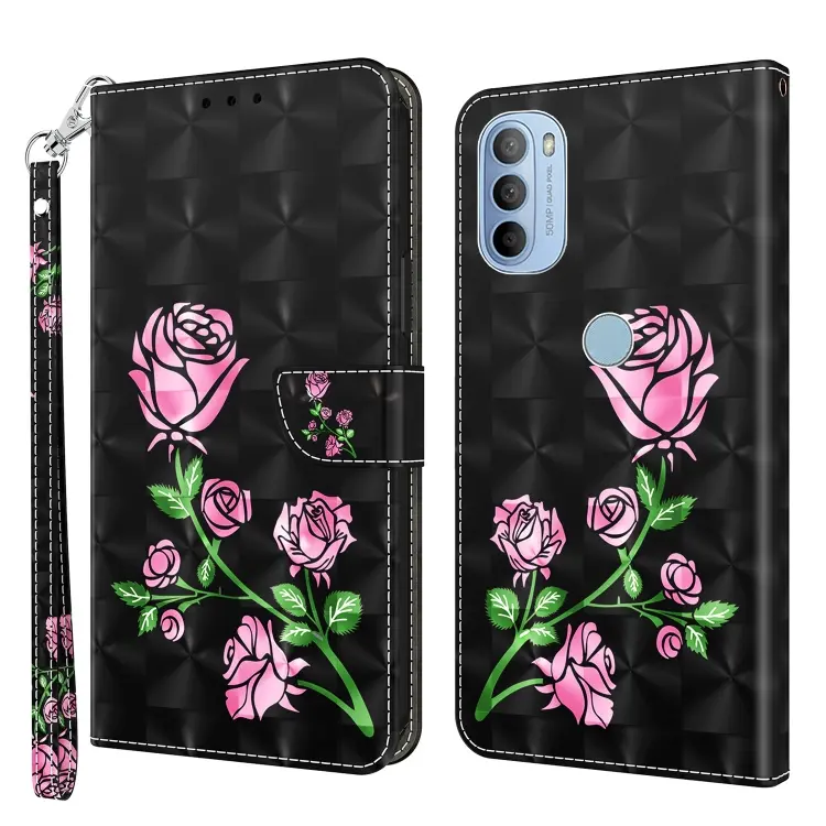 For Motorola Moto G41 / G31 3D Painted Leather Phone Case(Rose)