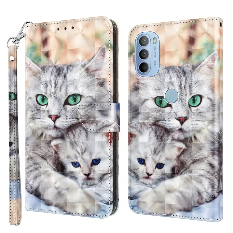 For Motorola Moto G41 / G31 3D Painted Leather Phone Case(Two Loving Cats)