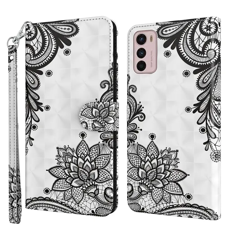 For Motorola Moto G42 3D Painting Pattern TPU + PU Leather Phone Case(Diagonal Black Flower)