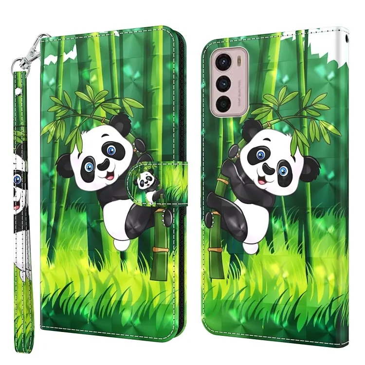 For Motorola Moto G42 3D Painting Pattern TPU + PU Leather Phone Case(Panda Climbing Bamboo)