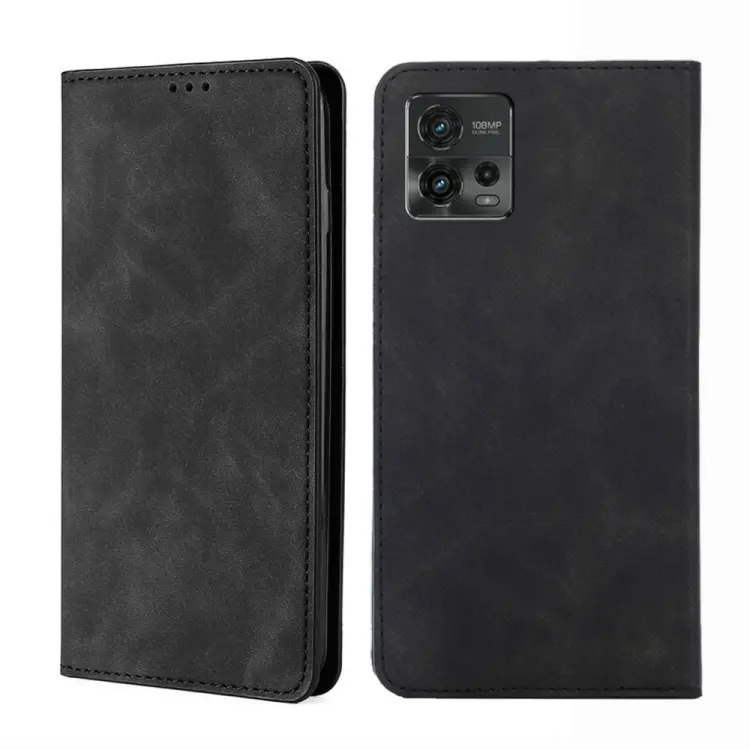 For Motorola Moto G72 4G Skin Feel Magnetic Horizontal Flip Leather Phone Case(Black)