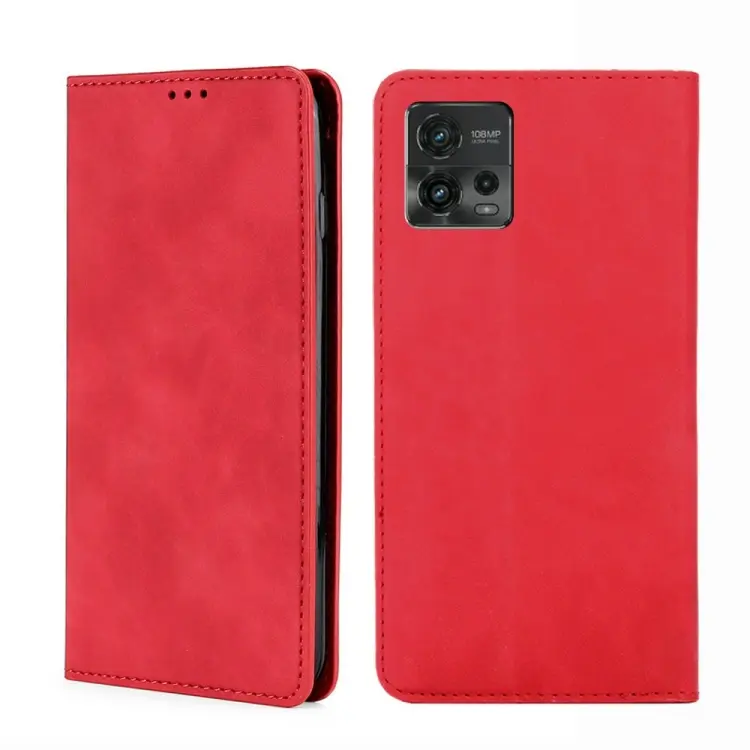 For Motorola Moto G72 4G Skin Feel Magnetic Horizontal Flip Leather Phone Case(Red)