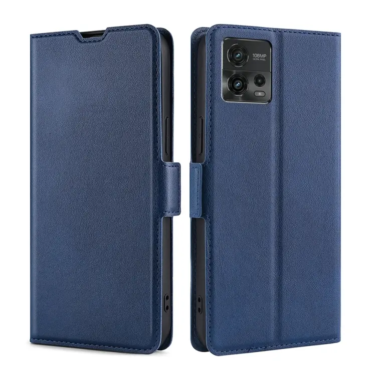 For Motorola Moto G72 4G Ultra-thin Voltage Side Buckle Horizontal Flip Leather Phone Case(Blue)