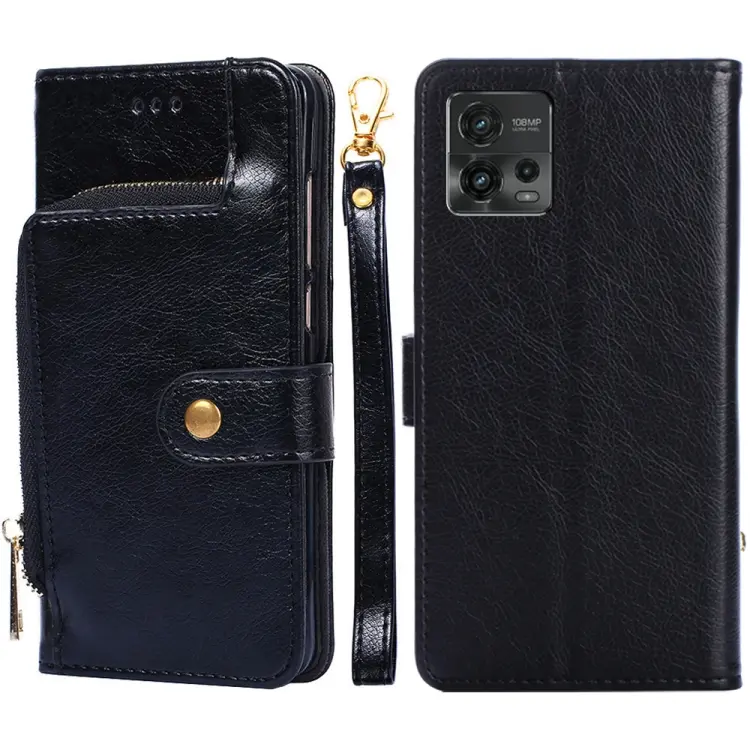 For Motorola Moto G72 4G Zipper Bag Leather Phone Case(Black)