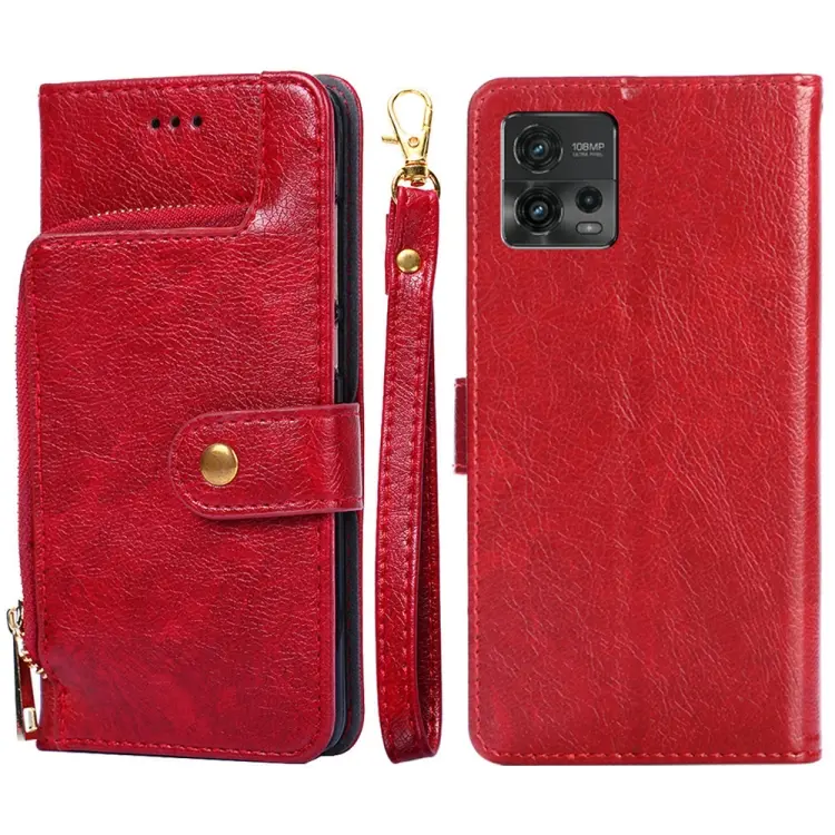 For Motorola Moto G72 4G Zipper Bag Leather Phone Case(Red)