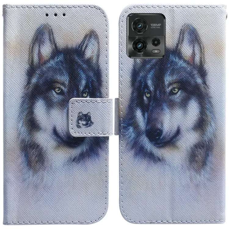For Motorola Moto G72 Coloured Drawing Flip Leather Phone Case(White Wolf)