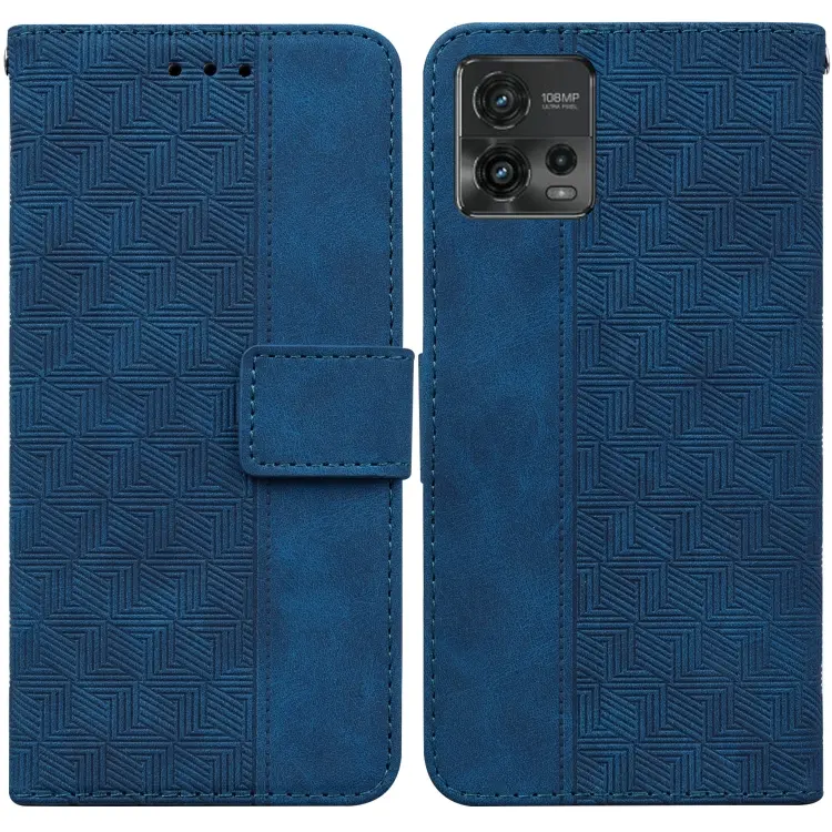For Motorola Moto G72 Geometric Embossed Flip Leather Phone Case(Blue)