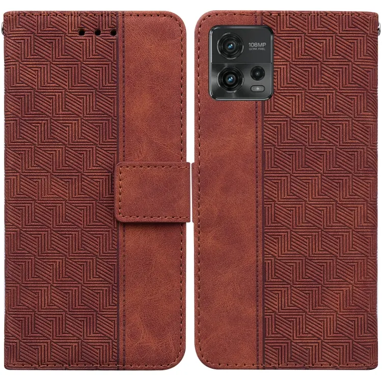 For Motorola Moto G72 Geometric Embossed Flip Leather Phone Case(Brown)