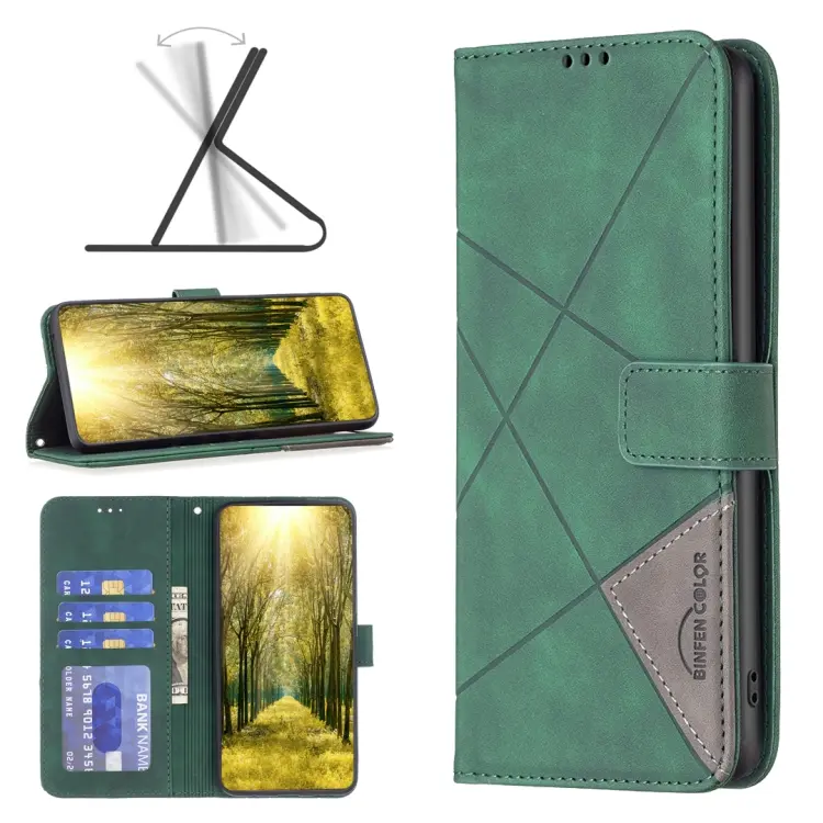 For Motorola Moto G72 Magnetic Buckle Rhombus Texture Leather Phone Case(Green)