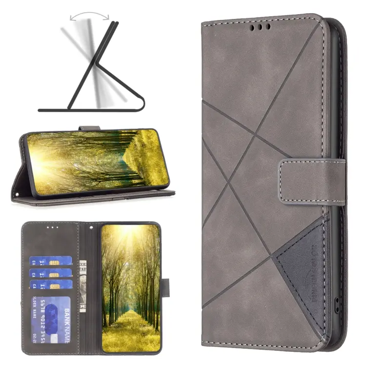 For Motorola Moto G72 Magnetic Buckle Rhombus Texture Leather Phone Case(Grey)