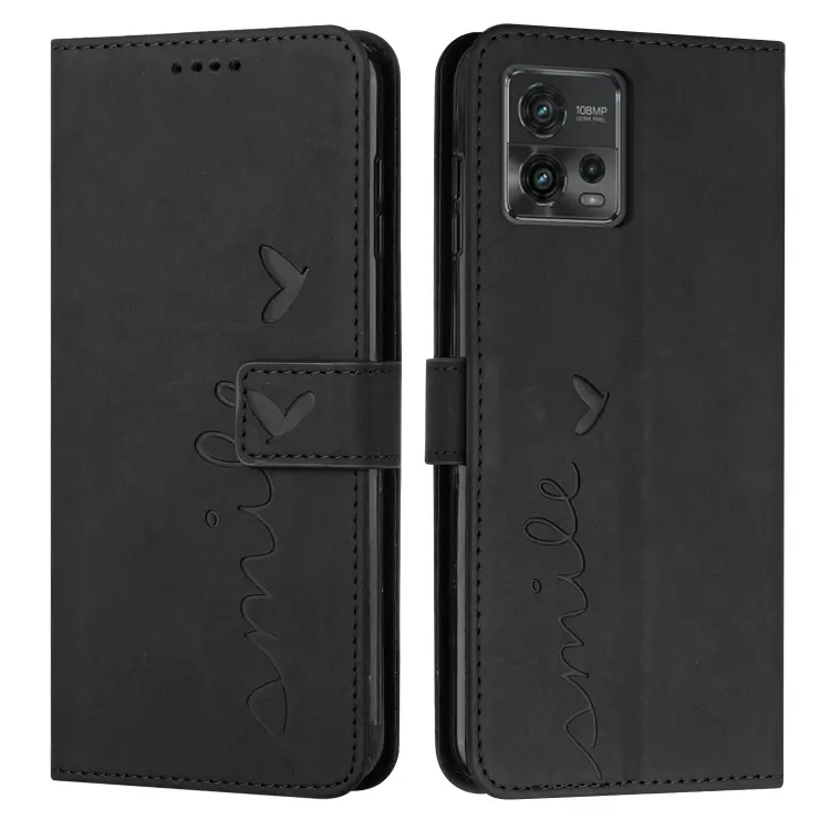 For Motorola Moto G72 Skin Feel Heart Pattern Leather Phone Case(Black)