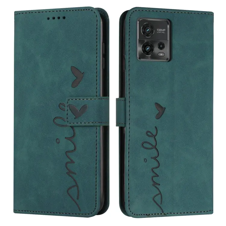 For Motorola Moto G72 Skin Feel Heart Pattern Leather Phone Case(Green)