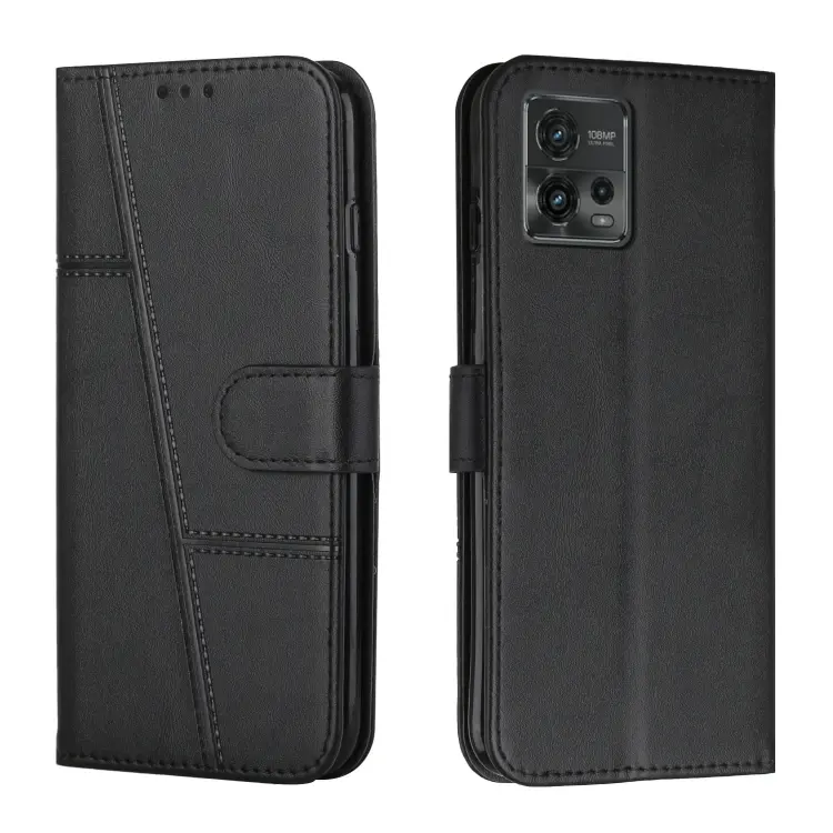 For Motorola Moto G72 Stitching Calf Texture Buckle Leather Phone Case(Black)