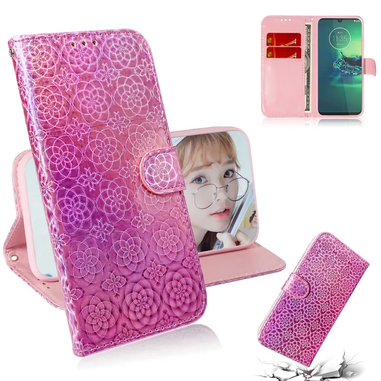 For Motorola Moto G8 Plus Solid Hyun Color Magnetic Attraction Horizontal Flip Leather Case with Lanyard, Support Holder & Card Slot & Wallet(Pink)
