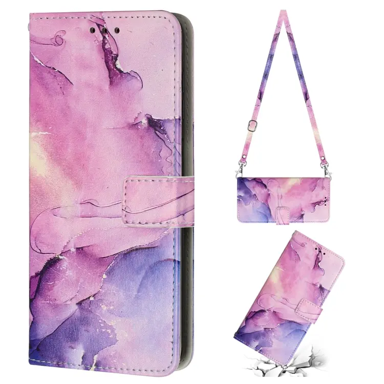 For Motorola Moto S30 Pro 5G/Edge 30 Fusion 5G Crossbody Painted Marble Pattern Leather Phone Case(Purple)
