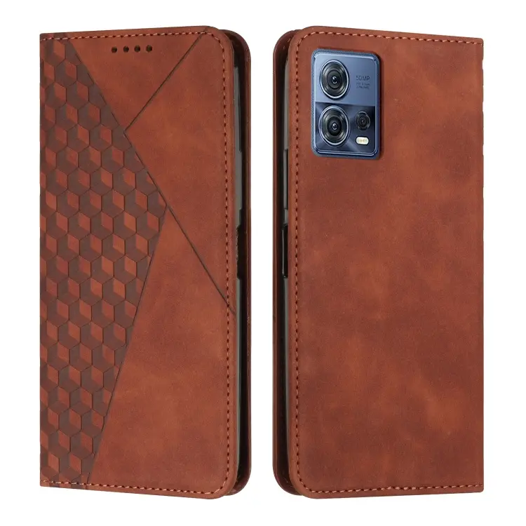 For Motorola Moto S30 Pro 5G/Edge 30 Fusion 5G Diamond Pattern Splicing Skin Feel Magnetic Phone Case(Brown)