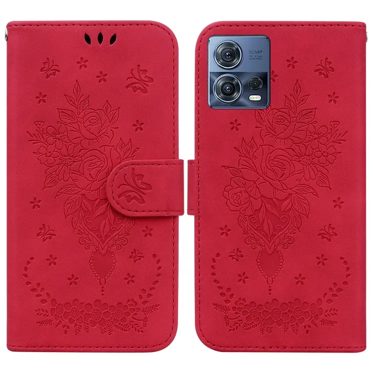 For Motorola Moto S30 Pro 5G / Edge 30 Fusion Butterfly Rose Embossed Leather Phone Case(Red)