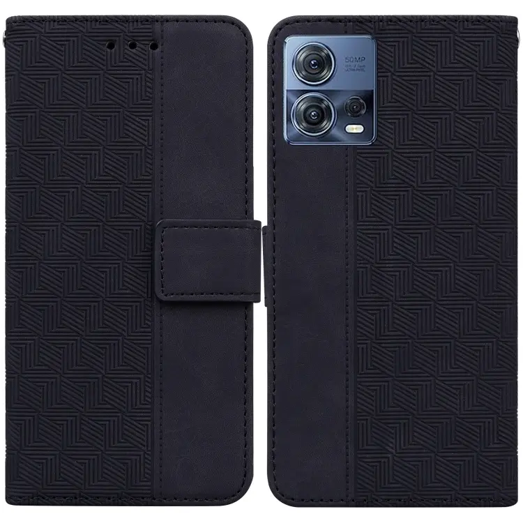 For Motorola Moto S30 Pro 5G / Edge 30 Fusion Geometric Embossed Flip Leather Phone Case(Black)