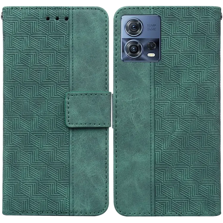 For Motorola Moto S30 Pro 5G / Edge 30 Fusion Geometric Embossed Flip Leather Phone Case(Green)