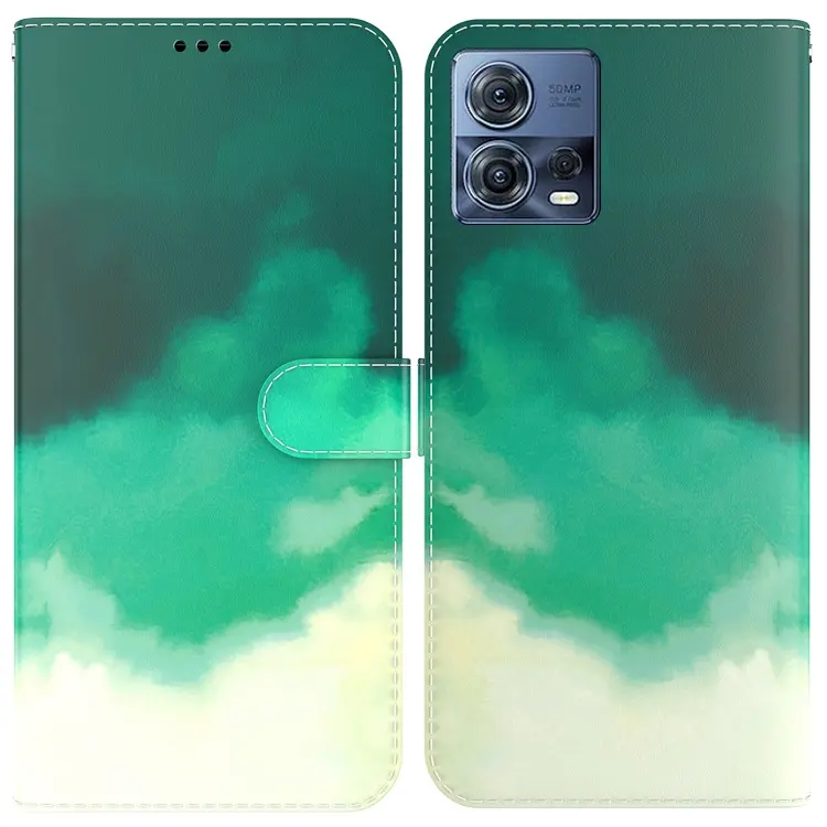 For Motorola Moto S30 Pro 5G / Edge 30 Fusion Watercolor Pattern Flip Leather Phone Case(Cyan Green)
