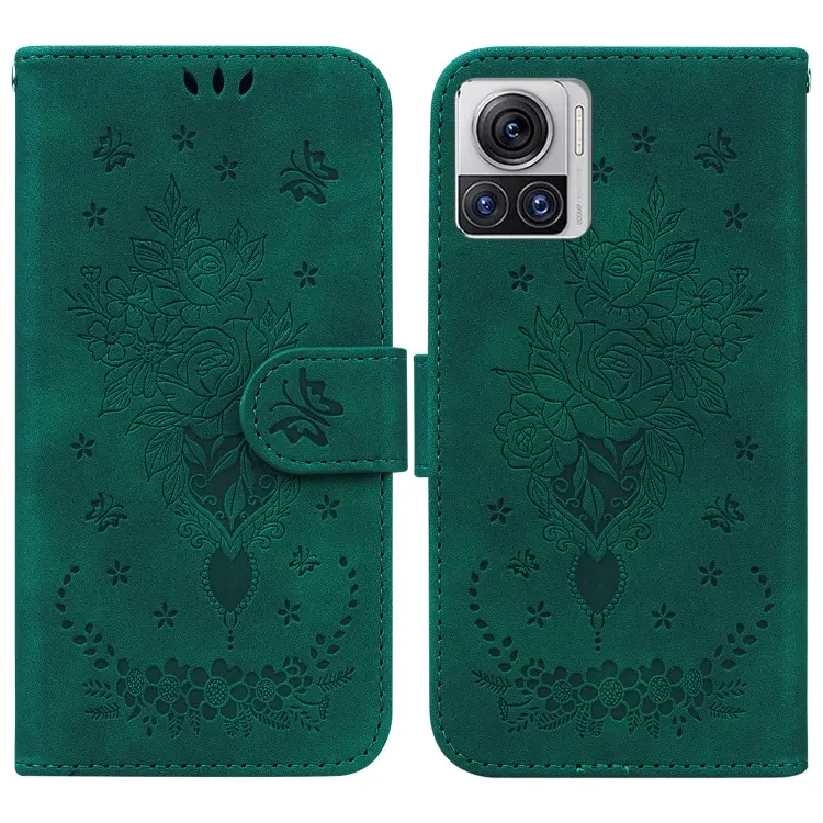 For Motorola Moto X30 Pro 5G / Edge 30 Ultra Butterfly Rose Embossed Leather Phone Case(Green)