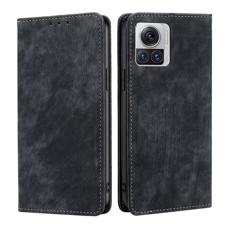 For Motorola Moto X30 Pro 5G / Edge 30 Ultra RFID Anti-theft Brush Magnetic Leather Phone Case(Black)