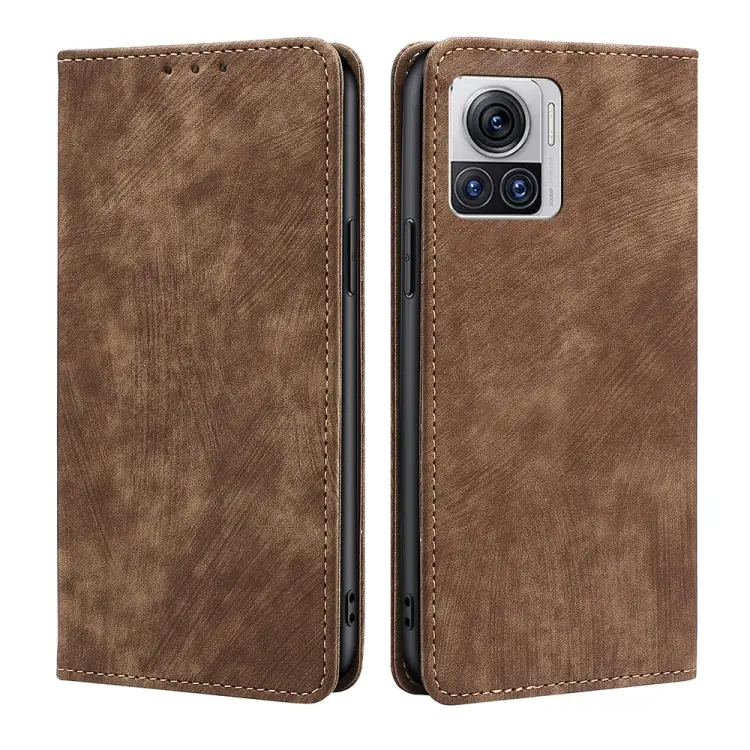 For Motorola Moto X30 Pro 5G / Edge 30 Ultra RFID Anti-theft Brush Magnetic Leather Phone Case(Brown)