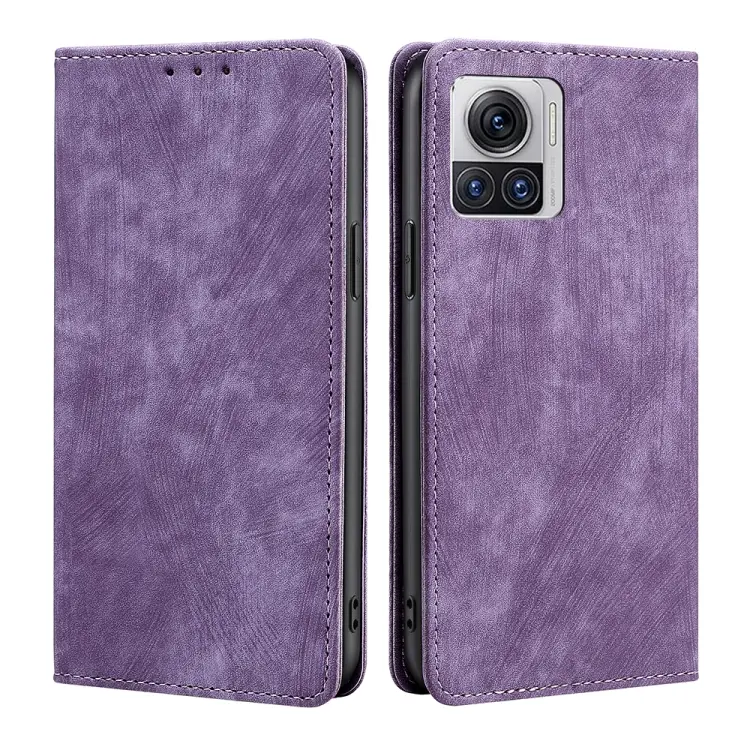 For Motorola Moto X30 Pro 5G / Edge 30 Ultra RFID Anti-theft Brush Magnetic Leather Phone Case(Purple)