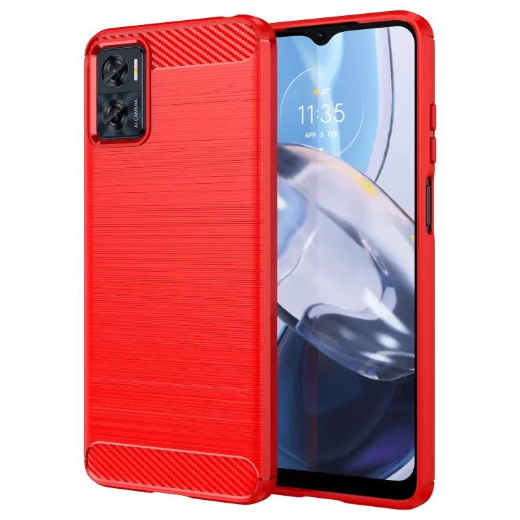 For MotorolaMoto E22 Brushed Texture Carbon Fiber TPU Phone Case(Red)