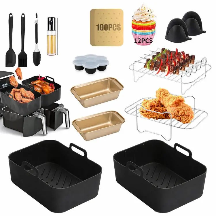 For Ninja AF400 - XL Dual Zone Set Baking Kit With Silicone Liner Grill Rack Cake Pan