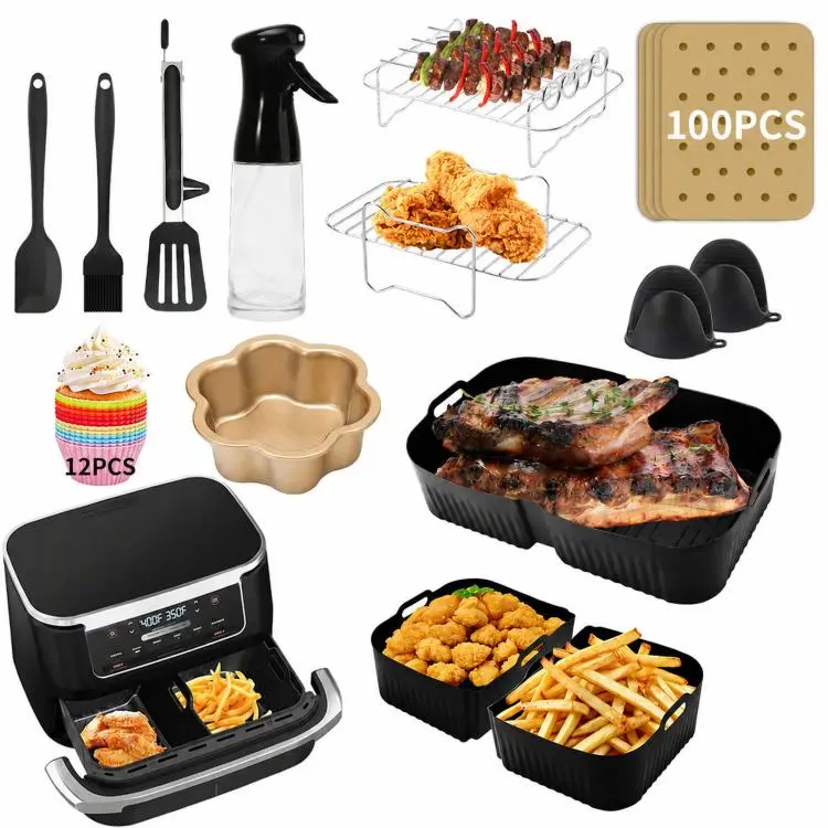 For Ninja AF500 - FlexBasket Set MegaZone Baking Kit With Silicone Liner Grill Rack Cake Pan