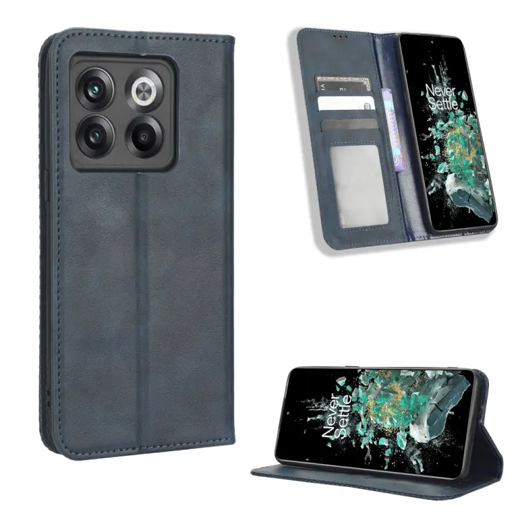 For OnePlus 10T 5G / Ace Pro 5G Magnetic Buckle Retro Texture Leather Phone Case(Blue)