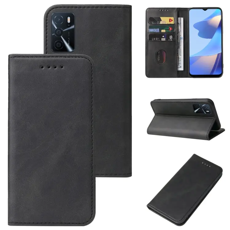 For OPPO A16s Magnetic Closure Leather Phone Case(Black)