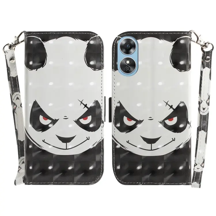 For OPPO A17 3D Colored Pattern Flip Leather Phone Case(Angry Bear)