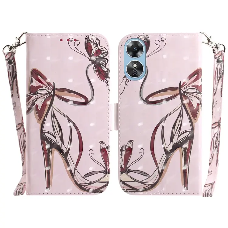 For OPPO A17 3D Colored Pattern Flip Leather Phone Case(Butterfly High-heeled)