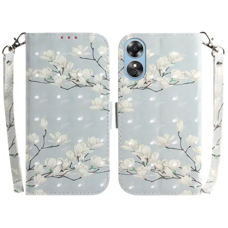 For OPPO A17 3D Colored Pattern Flip Leather Phone Case(Magnolia)