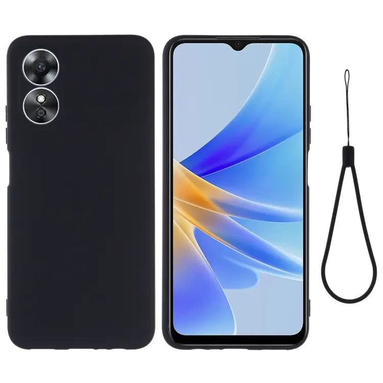 For OPPO A17 / A17K Pure Color Liquid Silicone Shockproof Phone Case(Black)