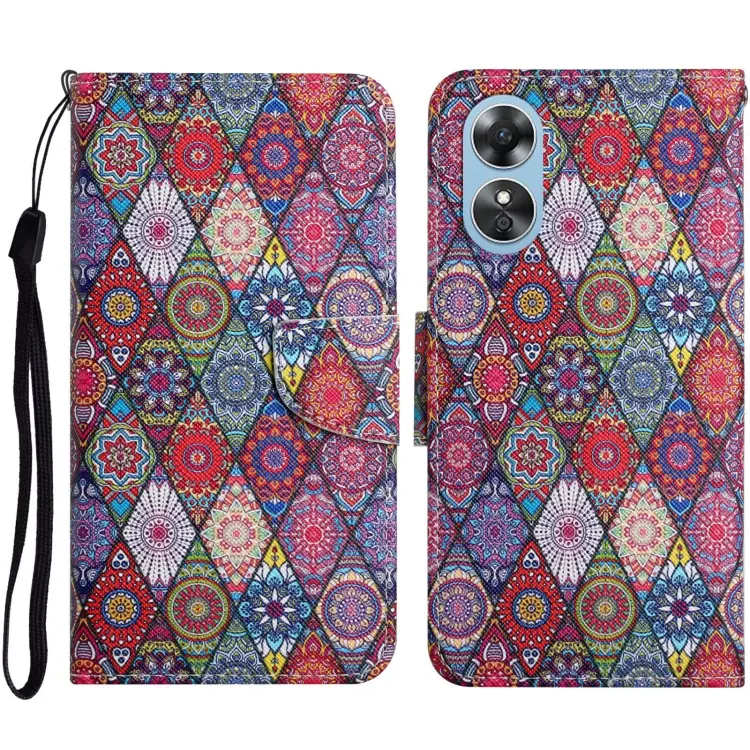 For OPPO A17 Colored Drawing Pattern Leather Phone Case(Diamond Kaleidoscope)