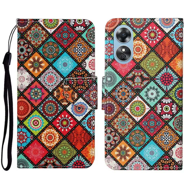 For OPPO A17 Colored Drawing Pattern Leather Phone Case(Ethnic Style)