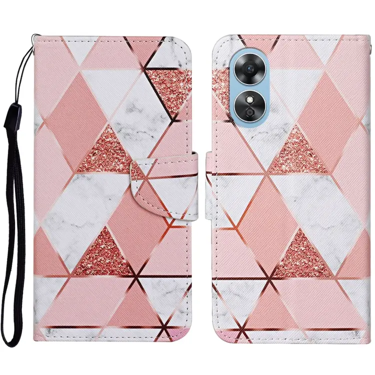 For OPPO A17 Colored Drawing Pattern Leather Phone Case(Marble)