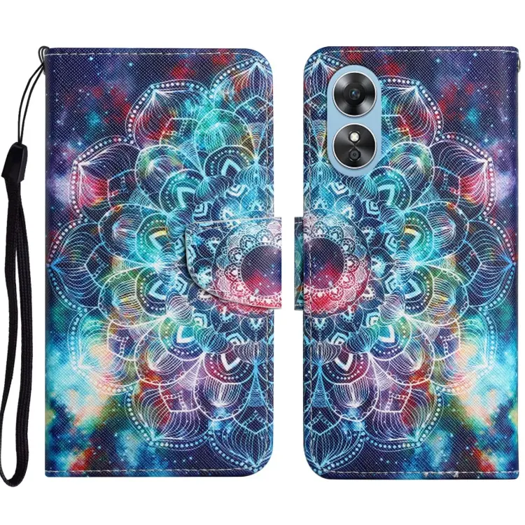 For OPPO A17 Colored Drawing Pattern Leather Phone Case(Star Mandala)