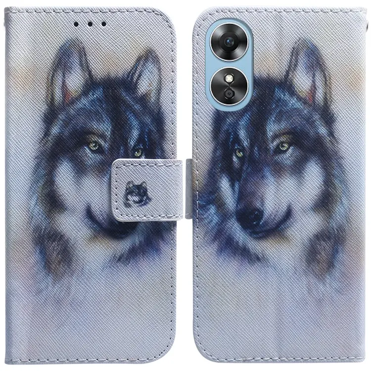 For OPPO A17 Coloured Drawing Flip Leather Phone Case(White Wolf)