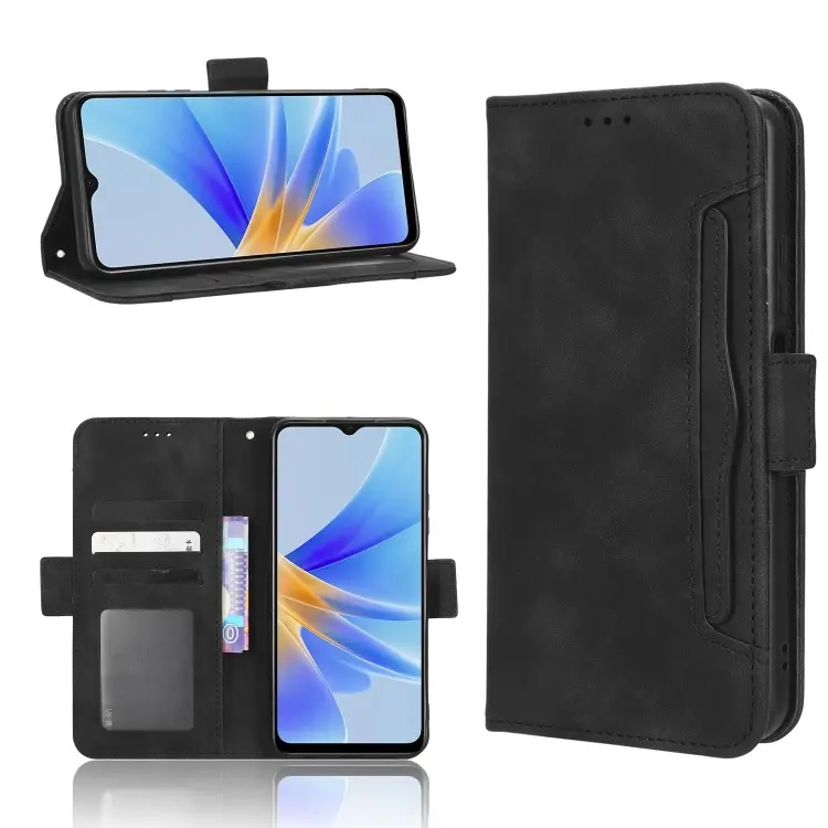 For OPPO A17 Skin Feel Calf Texture Card Slots Leather Phone Case(Black)