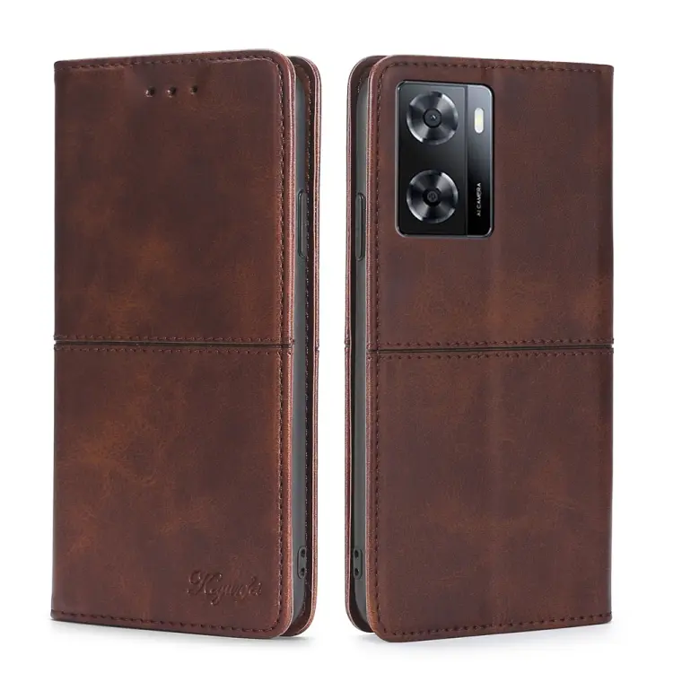 For OPPO A57s 4G / A57e 4G Cow Texture Magnetic Leather Phone Case(Dark Brown)