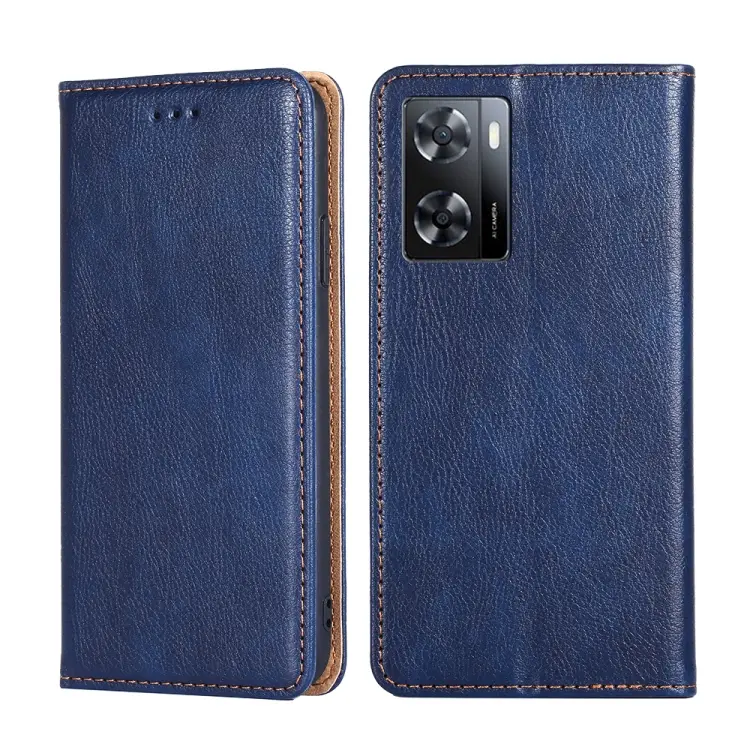 For OPPO A57s 4G / A57e 4G Gloss Oil Solid Color Magnetic Leather Phone Case(Blue)