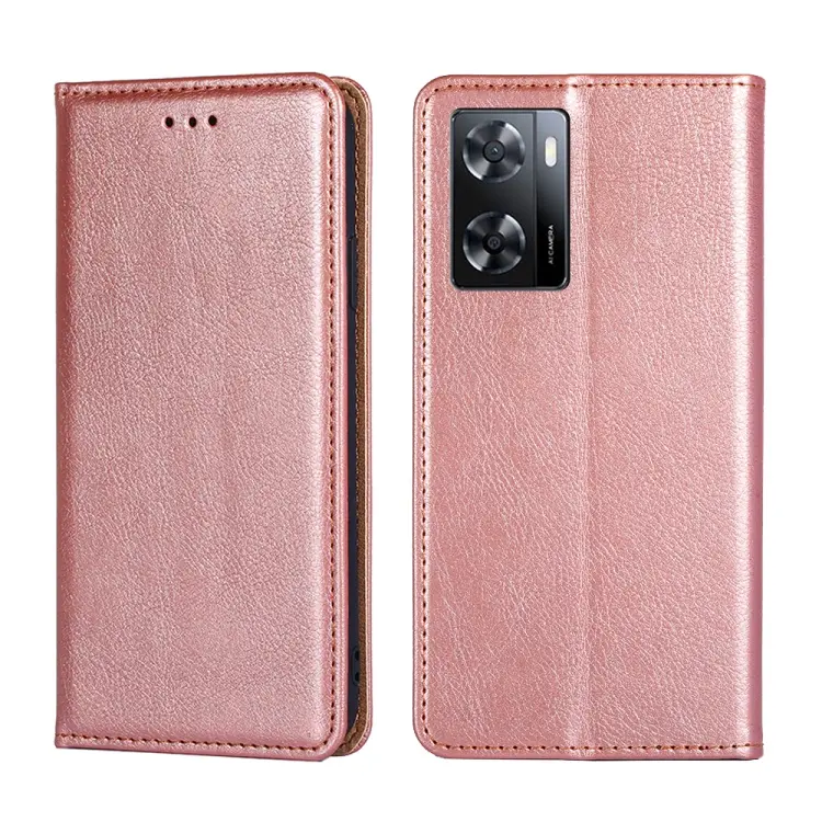 For OPPO A57s 4G / A57e 4G Gloss Oil Solid Color Magnetic Leather Phone Case(Rose Gold)