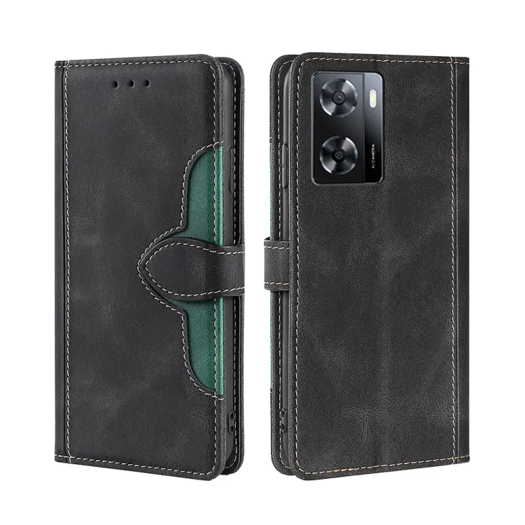 For OPPO A57s 4G / A57e 4G Skin Feel Magnetic Buckle Leather Phone Case(Black)